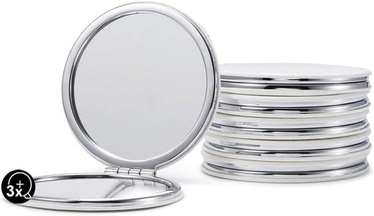 Compact Mirror Bulk, Set of 6 Round Double-Sided 1X/3X Magnification PU Leather 2.8" (White)