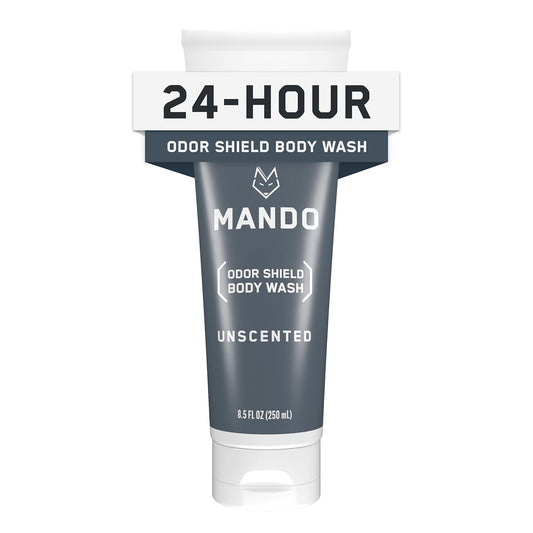 Mando Odor Shield Body Wash - 24 Hour Control - Removes Odor Better than Soap - SLS Free and Paraben Free, Skin Safe - 8.5 Ounce (Unscented)