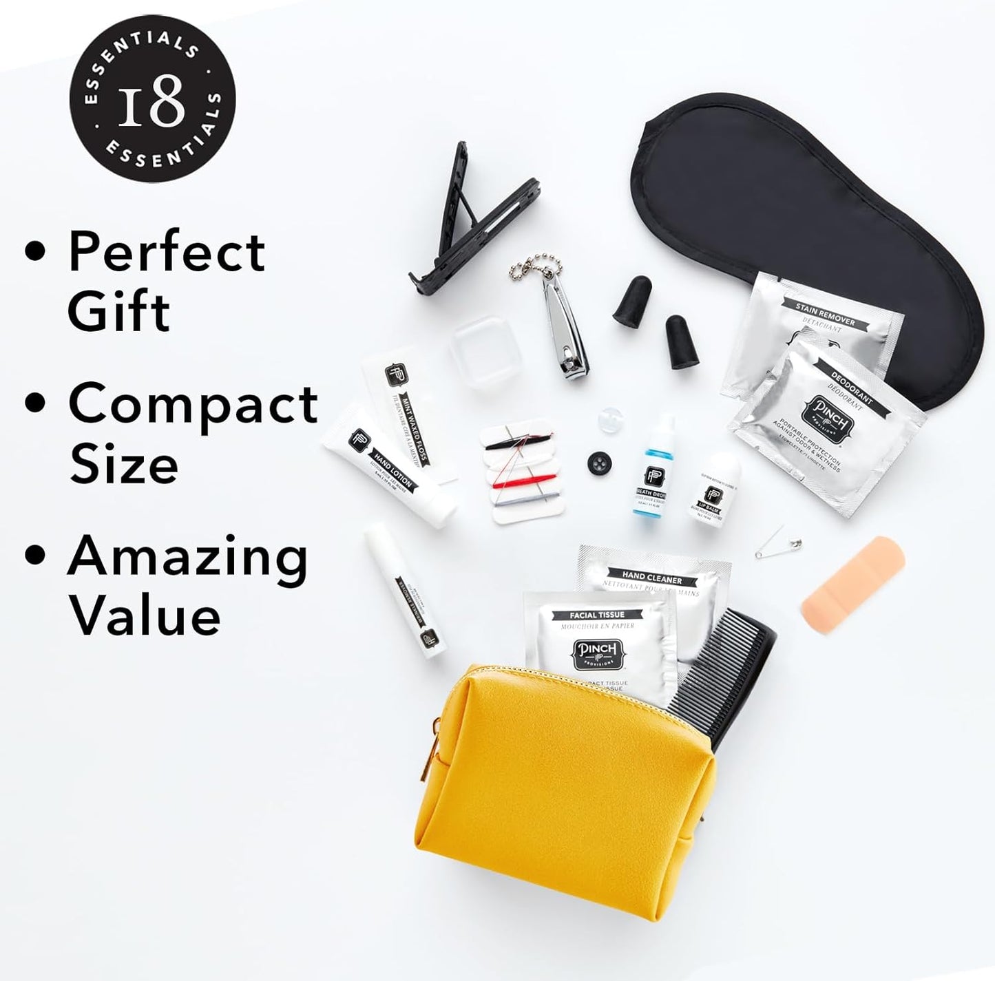 Pinch Provisions Travel Kit, includes 18 Must-Have Emergency Essential Items for Travelling, Ideal Road Trip or Airport Gift for Friends, Family & Peers, Portable Pouch