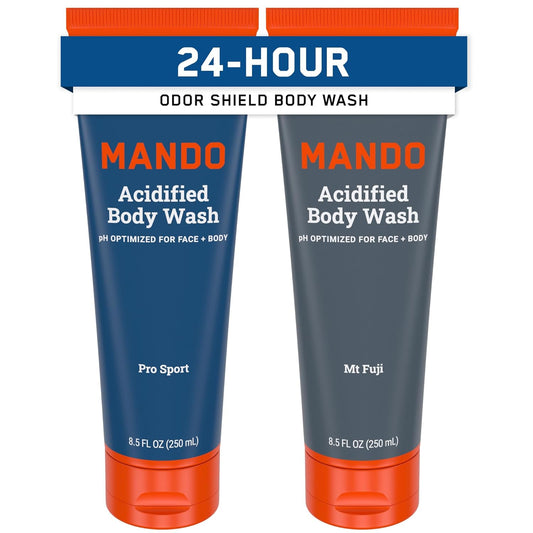 Mando Acidified Body Wash - 24 Hour Odor Control - Removes Odor Better than Soap - Formulated without SLS or Phthalates - Skin Safe - 8.5 Ounce (Pack of 2) - Pro Sport and Mt Fuji