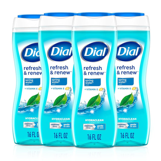 Dial Body Wash, Refresh & Renew Spring Water, 16 fl oz (Pack of 4)