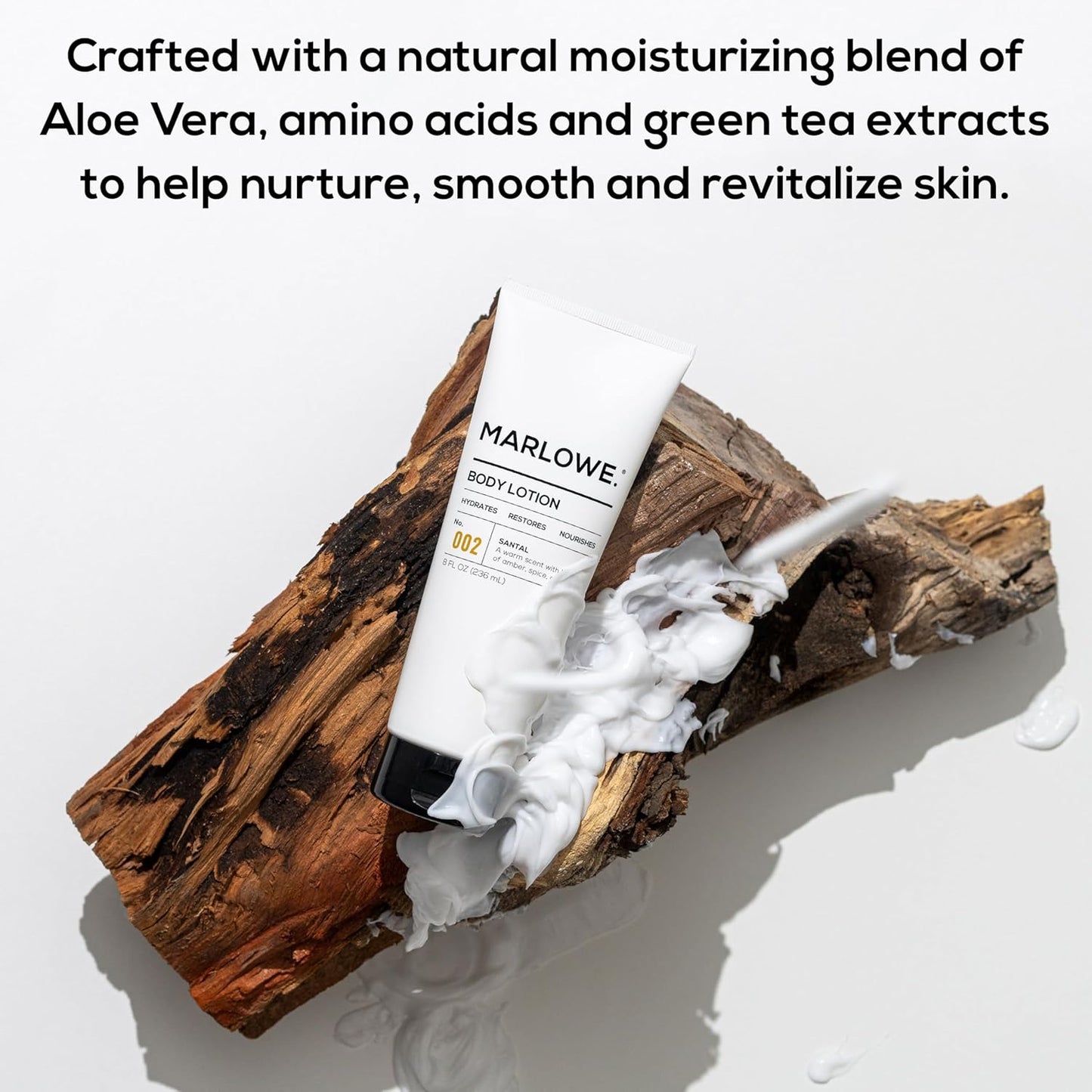 MARLOWE. No. 002 Santal Body Lotion 8 Oz, Moisturizing & Nourishing Daily Dry Skin Lotion for Men, Made with Hydrating Natural Aloe Vera, Non-Oily, Warm Amber, Sandalwood & Citron Scent, Vegan